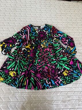 Stella Mccartney Fireworks Dress Long Sleeve T-shirt Dress Tiered Pockets 2Yr